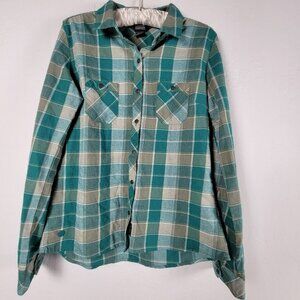 Outdoor Research Women's Plaid Long Sleeve Collared Button Up Shirt Green Medium
